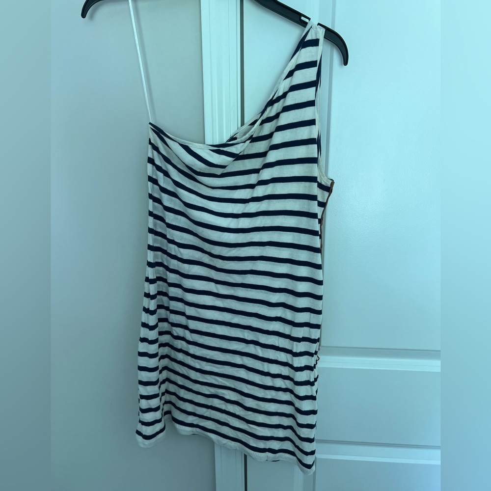 Voyage mediterranee St. Tropez blue/white stripes nautical dress with leather